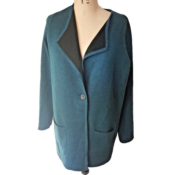 Catherine Malandrino teal boxy sweater cardigan blazer jacket XL - Picture 3 of 12